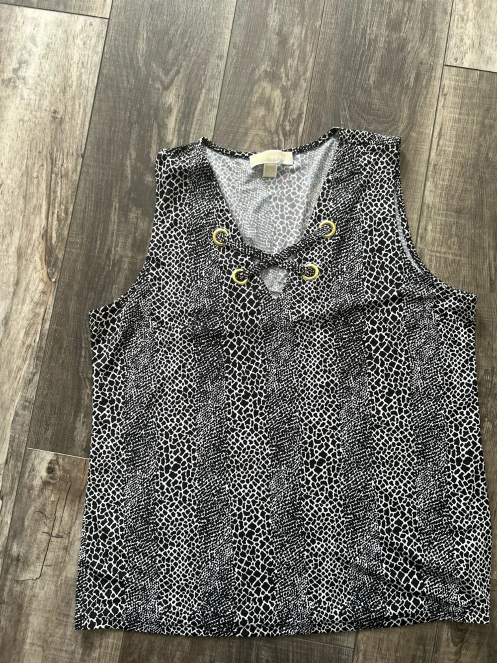Michael Kors Polyester Black Animal Print Tank Top -  Large  Top1